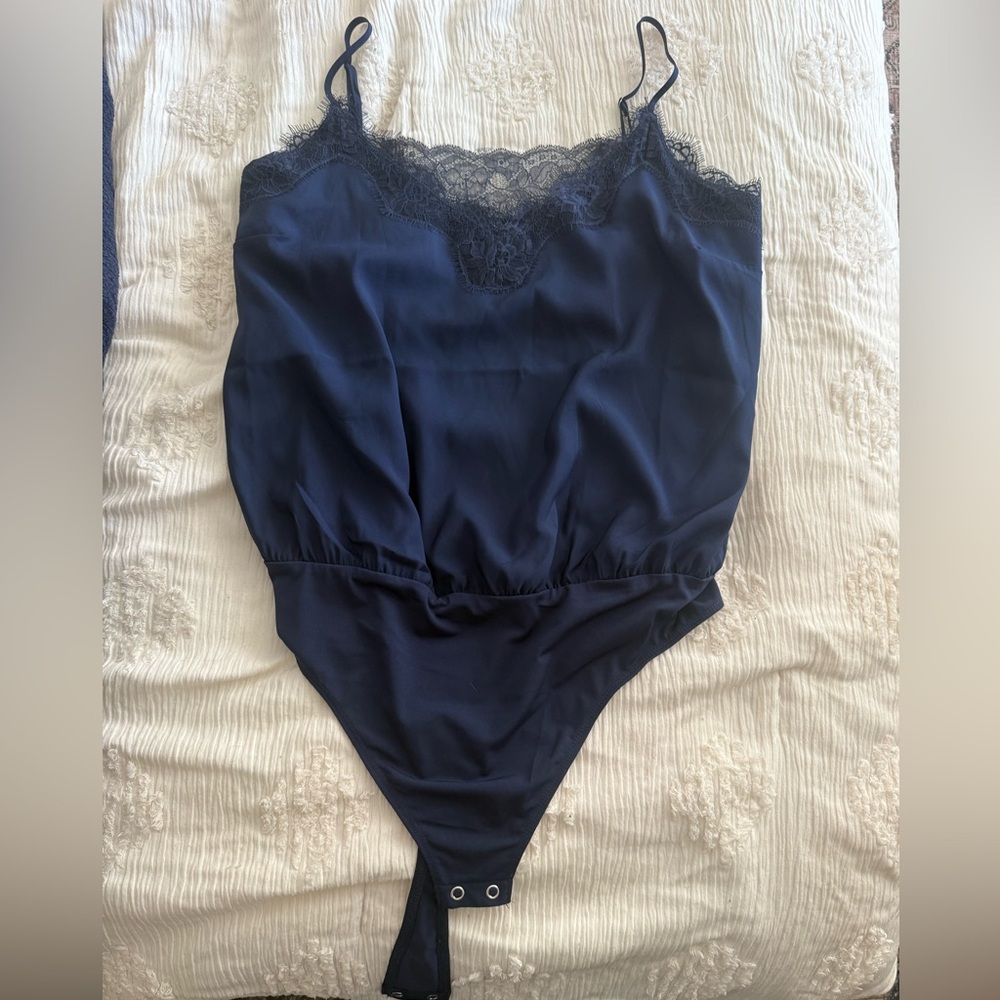 Express Navy Lace Trim Bodysuit